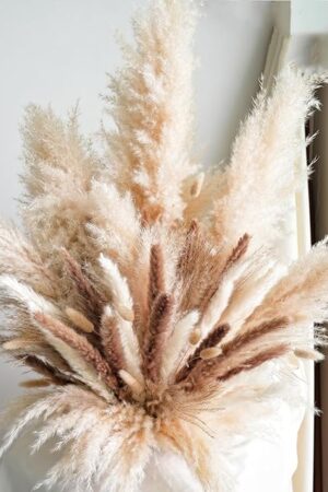 Decorative Tall Pampas Grass for Floor Vase – Premium Large Pampas Grass Decor Tall, 17"-40" Pampas Grass Stems, Dried Pampas Grass Decor Tall, Natural Pampas Grass with Beige Decor and Boho Feathers