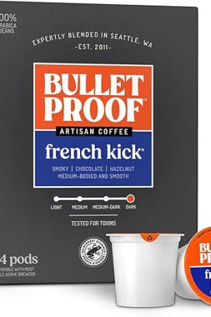 Bulletproof French Kick Dark Roast Single Serve Pods, 24 Count, 100% Arabica Coffee, Clean Coffee Tested for Toxins, Packaging May Vary