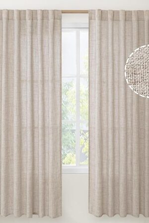 YoungsTex Linen Semi Sheer Curtains 72 Inch Length 2 Panels for Living Room - Light Filtering Drapes with Rod Pocket Back Tab Rustic Beige Window Treatments for Dining Bedroom, 52 X 72 Inch