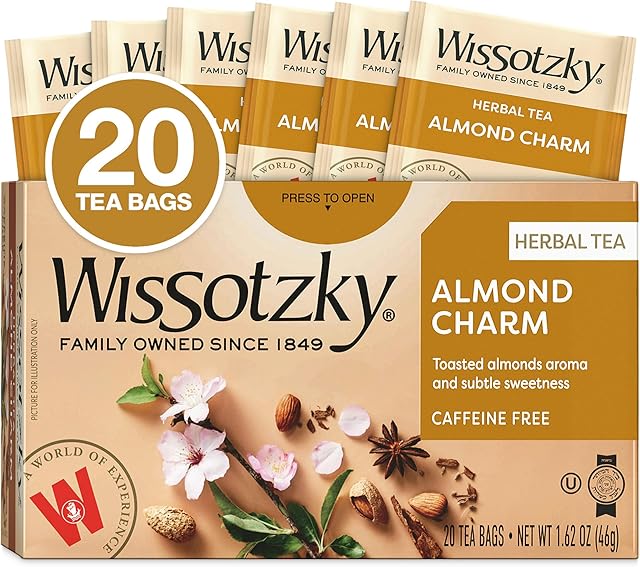 Wissotzky Almond Charm Herbal Tea Bags, 20 Tea Bags | Caffeine Free | “AKA Chemdat Hashaked? | Delicious Aroma