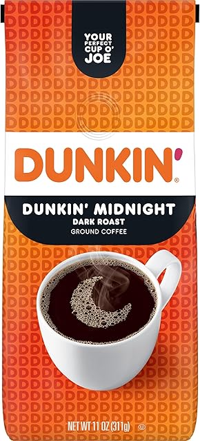 Dunkin’ Midnight Dark Roast Ground Coffee, 11 Ounce (Pack of 1)