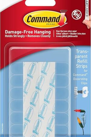 Command Mini Clear Refill Strips for Command Decorating Clips - 40 Adhesive Strips - Hanging Clips for Decorations and Fairy Lights - Damage Free Hanging