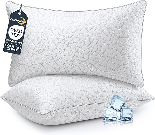 COZSINOOR Cooling Bed Pillows Queen Size - Premium Down Alternative Pillows Set of 2 for Side, Back, and Stomach Sleepers Hotel Quality Fluffy Soft Microfiber Fill Breathable Skin-Friendly