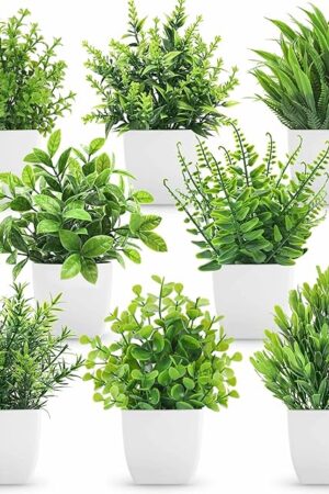Der Rose 8 Pack Fake Plants Small Artificial Faux Potted Plants for Home Office Farmhouse Bathroom Bedroom Decor Indoor