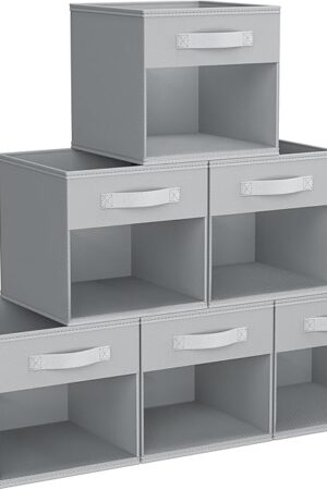 DIMJ Storage Cubes, Cube Storage Bin, 6 Pack Foldable Baskets with Window, Closet Storage Bins with Handle, 11x 11 inch Storage Cubes for Clothes, Toys, Books (Grey)