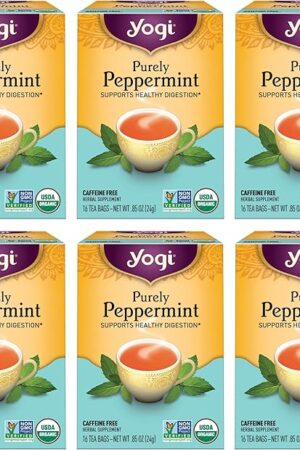 Yogi Tea - Purely Peppermint Tea (6 Pack) - Supports Healthy Digestion - Caffeine Free - 96 Organic Herbal Tea Bags