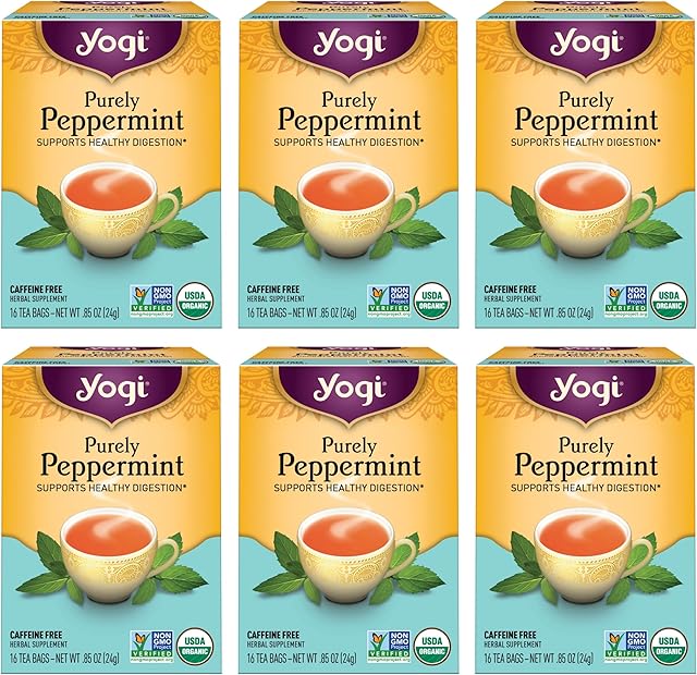 Yogi Tea - Purely Peppermint Tea (6 Pack) - Supports Healthy Digestion - Caffeine Free - 96 Organic Herbal Tea Bags