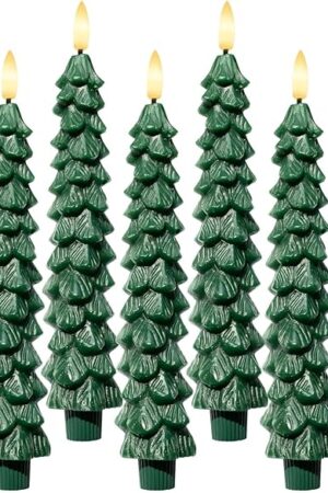 6 PCS LED Flameless Tree Taper Candles with Remote and Timer 3D Light Candles, Flickering Flame for Home Decorations9.7 Inch Candlesticks Battery Operated