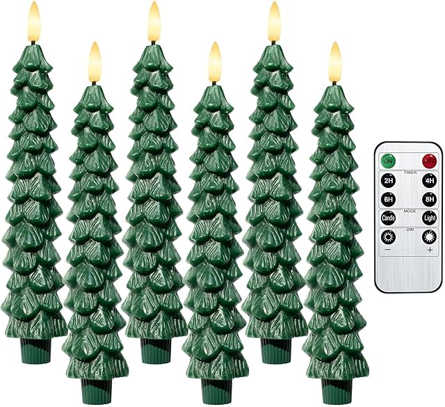 6 PCS LED Flameless Tree Taper Candles with Remote and Timer 3D Light Candles, Flickering Flame for Home Decorations9.7 Inch Candlesticks Battery Operated