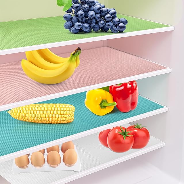 BEVTEE 8 Pack Refrigerator Liners, Washable Fridge Shelf Mats, Non-Slip Glass Shelf Paper for Kitchen Cabinet Drawer Cupboard Closet