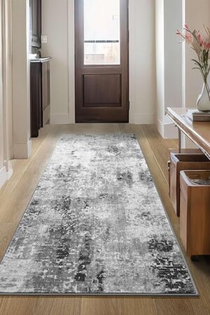 2x6 Rug Runners for Hallways Kitchen Runner Rug Non Slip Washable Grey Long Runner Rugs with Rubber Backing Soft Abstract Carpet Runner for Hallways, Kitchen, Bedroom, Bathroom, Entryway