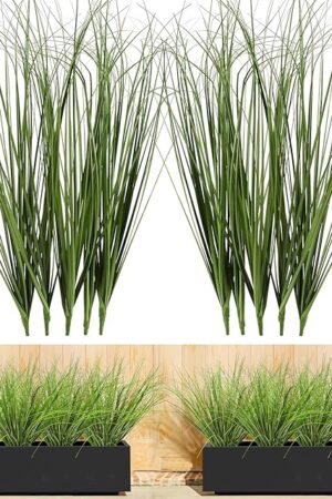 10PCS Fake Grass Filler Decor Artificial Grass Plants Outdoor Faux Plants Artificial Tall Shrubs Wheat Grass Greenery Stems UV Resistant Onion Grss For Outdoor Indoor Vase Planters Home Decor, Green