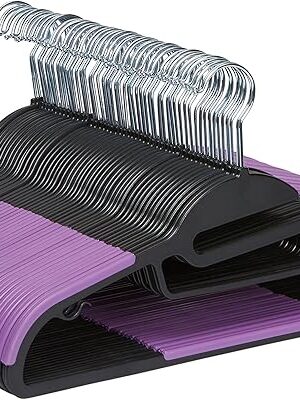 Amazon Basics Rubber Coated Plastic Hangers - Black/Purple, Pack of 50