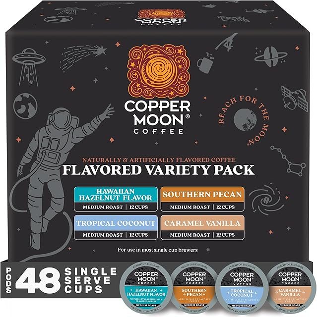 Copper Moon Single Serve Coffee Pods For Keurig K-Cup Brewers, Light/Medium Roast, Flavored Variety Pack, 12 Count (Pack of 4)