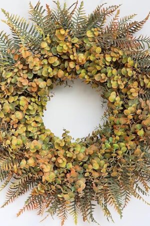26" Fall Wreath for Front Door - Large Artificial Eucalyptus and Fake Ferns Leaves Outdoor Wreath for Porch, Window,Farmhouse,Home,Thanksgiving Day Harvest Festival Autumn Decor