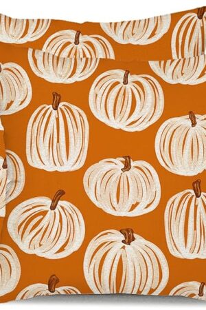 DFXSZ Fall Pillow Covers 18x18 inch Set of 2 Fall Decoration White Thick Lines Pumpkin Decor Orange Autumn Outdoor Pillow Cover Thanksgiving Decoration for Home Couch 118C