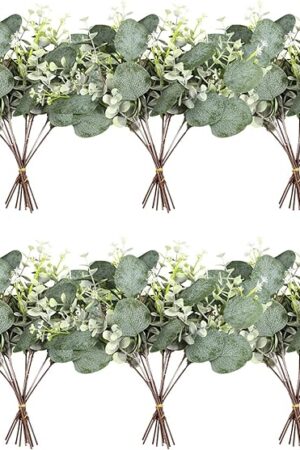 40 Pcs Artificial Greenery Eucalyptus Stem Silver Dollar Leaves Baby Eucalyptus Leaves Suitable for Family Wedding Vase Centerpieces Bouquet Flower Arrangement