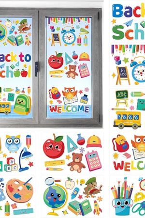 Back to School Window Clings Double Sided Back Stickers Perfect for Welcome Party Supplies Educational Window Stickers Fun and Colorful School Home Wall Glass Blackboard Decorations