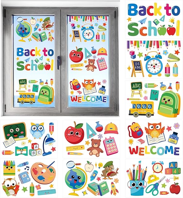 Back to School Window Clings Double Sided Back Stickers Perfect for Welcome Party Supplies Educational Window Stickers Fun and Colorful School Home Wall Glass Blackboard Decorations
