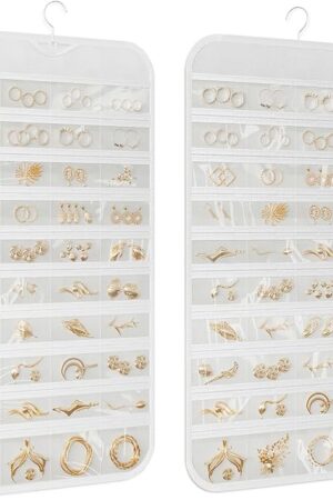 1-Pack Hanging Jewelry Organizer 80-Pocket Dual-sided Jewelry Storage for Earring Necklace Bracelet Ring and more, White