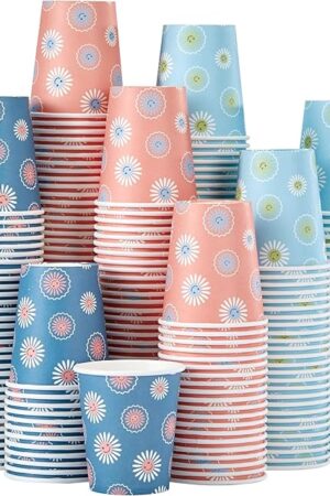 300 Pack 5 oz Paper Cups, Disposable Bathroom Cups, Small Mouthwash Cups, Hot/Cold Beverage Drinking Mini Cup for Party, Picnic, BBQ, Travel (Daisy)