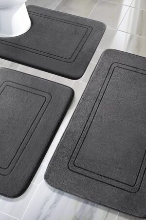 YIHOUSE Memory Foam Bath Mat Set Bath Mats for Bathroom Bath Rug Set U Shape Dark Grey