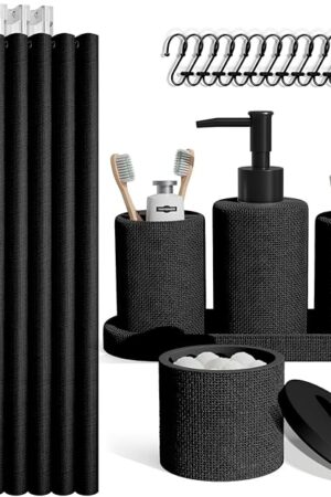 Clara Clark Bathroom Set - Black Bathroom Accessories Set, 19PC Bathroom Accessory Set, Bathroom Sets with Shower Curtain Set, Soap Dispenser & Toothbrush Holder