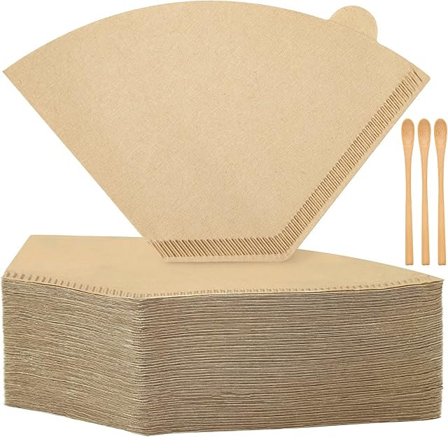 250 Count Coffee Filter #2, #2 Coffee Filters Disposable with 3 Wooden Coffees Spoons, Unbleached Natural#2 Coffee Filters Cone, Organic Filter NO.2 for Drip and Pour Over Coffee & Tea(2-6 Cup)