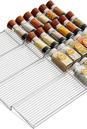 Yieach 4 Tier- 4 Set Acrylic Drawer Spice Organizer - Expandable From 11'' to 22'' Seasoning Drawer Organizer,Clear Spice Drawer and In Drawer Spice Rack,Jar,Spice Organization for Cabinet Drawer
