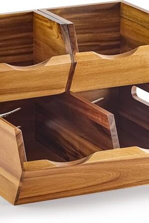 Acacia Wood Pantry Storage Bins - Stackable Open Front Kitchen Baskets with Airflow Vent for Potato, Onion, Fruit, Vegetable, and Bread Storage, Wood Organizer for Pantry and Countertop