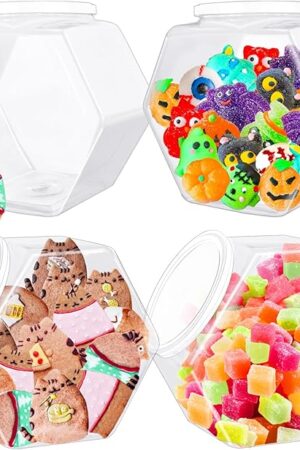 3 Pack Hexagon Plastic Candy Jars,72oz Clear Cookie Jar with Lid for Dry Food,Snacks,Candies,Cookies,Dog Treats,Laundry Pods,Coffee Pods,Craft Supplies