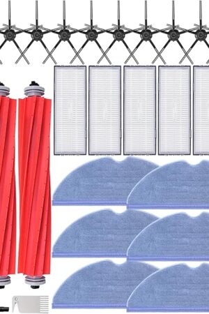 25 pack Replacement Parts Kit for Robo-rock S7, S7 Plus,S7 MaxV,S7 MaxV Plus,T7,T7S Robot Vacuum Cleaner,3 Main Brush,6 Filter,6 Mopping Cloth,10 Side Brush,1 Cleaning Tool
