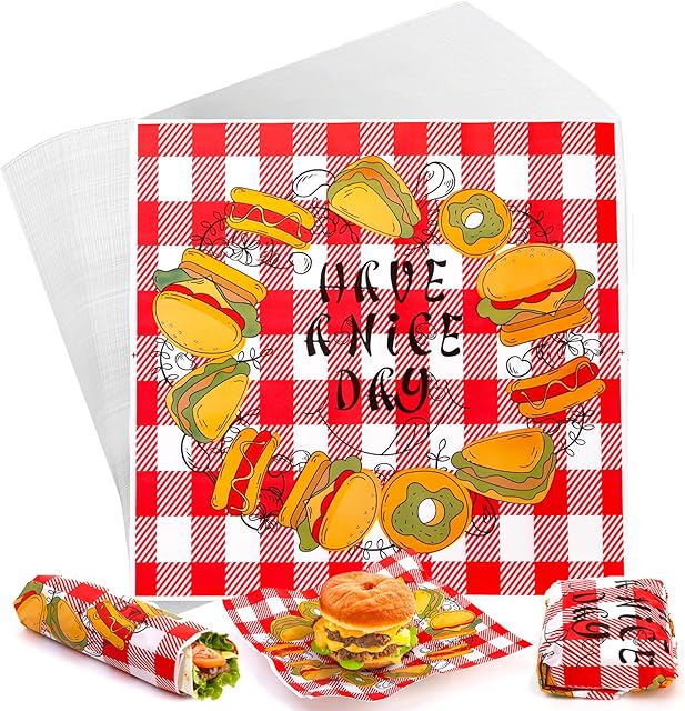 Nicunom 1000 Pcs Deli Paper Sheets 12x12", Sandwich Wrapping Paper Red & White Checkered Wax Paper Sheets Grease Resistant Food Basket Liners Food Paper Liners for Picnic, Festival, BBQ