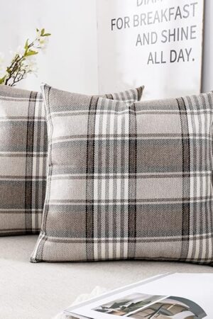 CARRIE HOME Brown Plaid Pillow Covers 18x18 Set of 2 Farmhouse Plaid Decorative Throw Pillows for Living Room Couch Sofa