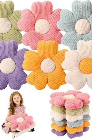 6 Pcs Flower Shaped Pillows Daisy Floor Throw Pillows 15 Inch Flower Seat Cushion for Reading Sofa Couch Bed Decor for Back to School Classroom(Bright Color)