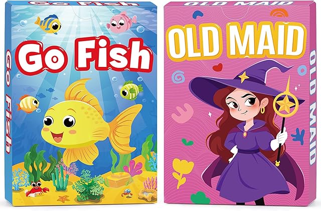 The Kids Card Games, Go Fish Card Game, Old Maid Card Game, Card Games For Kids 4-8, Fun Educational Cards for Toddler 2-4 Years, Great for Family Table Travel Camping Party Classroom Games (2 Pack)