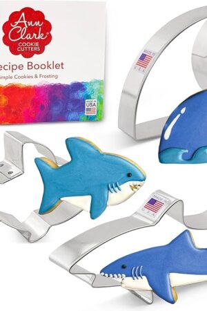 Ann Clark Cookie Cutters Shark 3-Pc. Cookie Cutter Set Made in USA, Great White Shark, Shark Fin, Shark