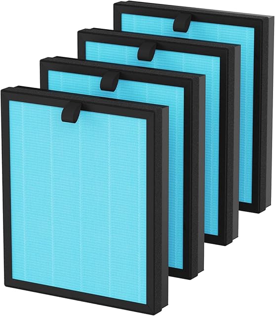4 Pack MK07 Air Filter Replacement Compatible with AROEVE MK07 Air Purifier, 4-in-1 Replacement Filter, Standard Version, Blue
