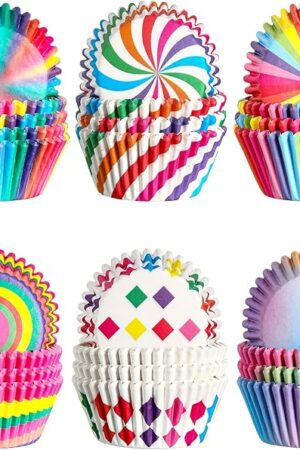 Chengu 600 Pieces Rainbow Cupcake Liners Rainbow Cupcake Wrappers Baking Cups Liners, Colorful Cake Paper Cup Baking Cups for Cake Candy Supplies(Vivid Style)