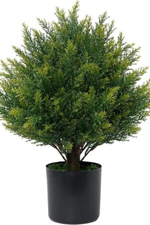 Artificial Topiary Ball Tree 19''T Faux Little Bush Ball Tree UV Resistant Shrub Potted Artificial Plant for Outdoor Indoor Front Porch Garden