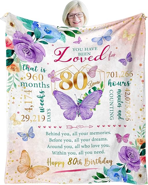 80th Birthday Gifts for Women, Best Gifts for 80 Year Old Woman Birthday, 1945 Birthday Gifts for Women Mom, Happy 80th Birthday Gifts Ideas, 80th Women Birthday Decorations Throw Blanket 50"X60"