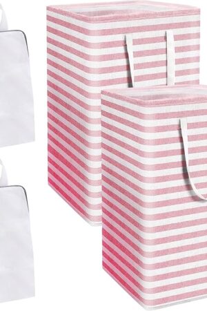 2 Pack Laundry Basket Collapsible Large Laundry Dirty Clothes Storage Basket home storage with Easy Carry Handleswith Easy Carry Clothes for Bedroom Bathroom Dorm Room College(Pink, 75L)