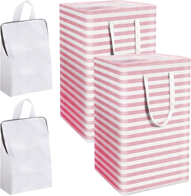 2 Pack Laundry Basket Collapsible Large Laundry Dirty Clothes Storage Basket home storage with Easy Carry Handleswith Easy Carry Clothes for Bedroom Bathroom Dorm Room College(Pink, 75L)