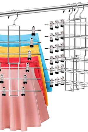 3 Pack Pants-Hangers-Space-Saving,6 Tier-Closet-Organizers-and-Storage Skirt Hangers with Clips,Closet-Organizer-Clothes-Organization-and-Storage Jeans Scarf Hangers,College-Dorm-Room-Essentials Decor