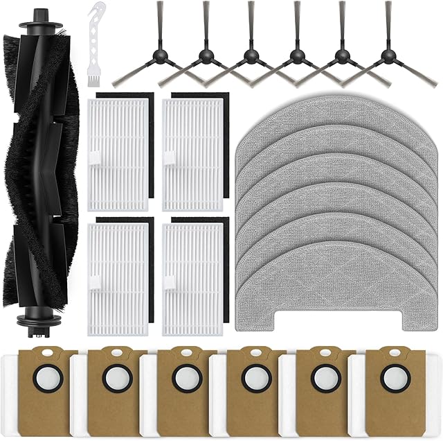 Bluevisk MS1 MAX Replacement Parts for For MONSGA MS1 MAX Robotic Vacuum Cleaner Parts with 1 Roller Brush, 4 HEAP, 6 Mop, 6 Dust Bags, 6 Side Brushes, 1 Clean Brush