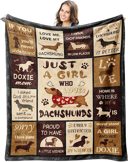 Dachshund Gifts for Women Blanket 60"X50", Weiner Dog Gifts for Women, Christmas Birthday Dachshund Lovers Gift, Weiner Decor Throw