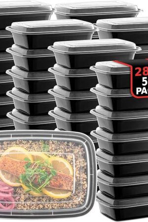 50-Pack Reusable Meal Prep Containers Microwave Safe Food Storage Containers with Lids, 28 oz - 1 Compartment Take Out Disposable Plastic Bento Lunch Box To Go, BPA Free - Dishwasher & Freezer Safe