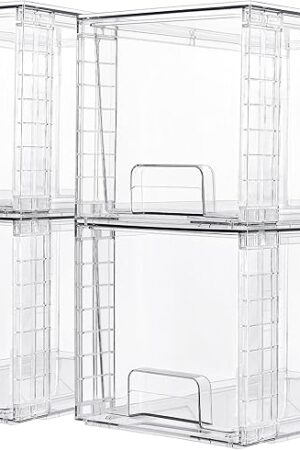 Vtopmart 4 Pack Large Stackable Storage Drawers,Easily Assemble Acrylic Bathroom Closet Undersink Organizers and Storage,Plastic Bins for Kitchen Cabinets,Pantry,Makeup,Medicine Organization