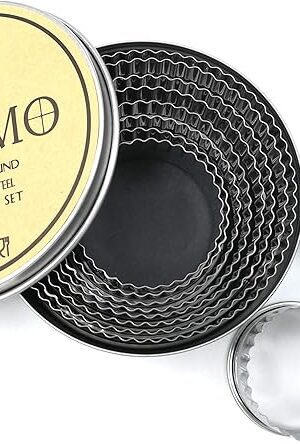 11 Piece Graduated Sizes Fluted Edge Round Pastry/Cookie Cutter Set Heavy Duty 18/8 304 Stainless Steel – Metal Engrave Size –Tin Storage Box for Scones, Pastries, Baking, Desserts, Muffins,