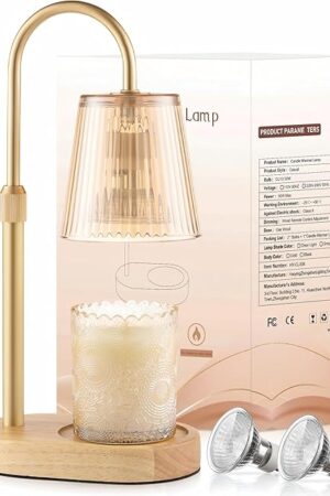 Adjustable Candle Warmer Lamp with Timer - Electric Light Wax Warming Dimmable Flameless Top Melter Heater Melting Heating Height Small Jar Candles Gifts Women Mom Birthday Home Desk Modern Decor